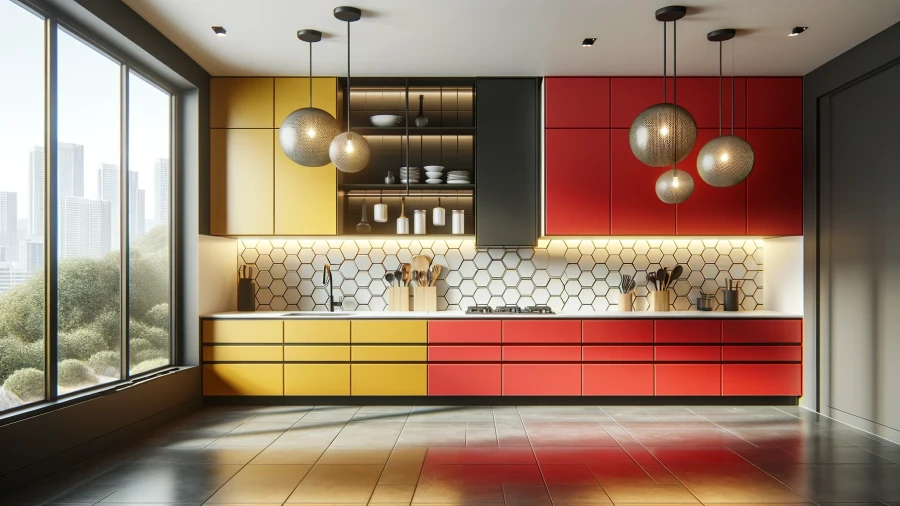 8 Parallel Kitchen Designs in Vibrant Red and Yellow Tones