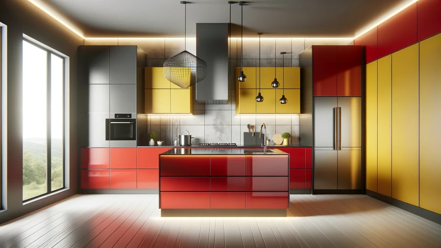 8 Parallel Kitchen Designs in Vibrant Red and Yellow Tones