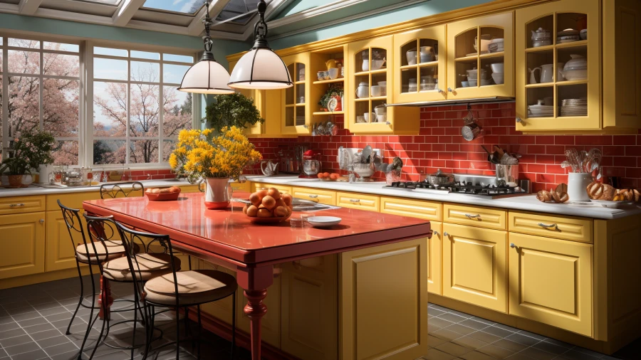 8 Parallel Kitchen Designs in Vibrant Red and Yellow Tones