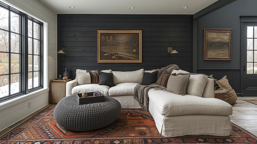 Transform Your Living Room with 8 Stylish Black Shiplap Wall Designs