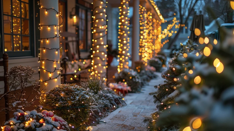 20 Enchanting Outdoor Christmas Light Ideas for Wrapping Porch Columns