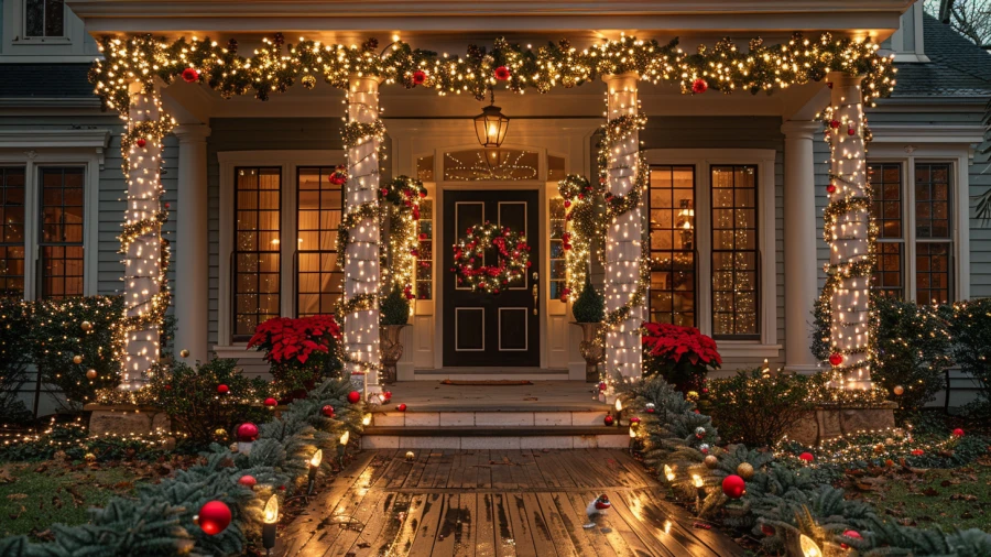 20 Enchanting Outdoor Christmas Light Ideas for Wrapping Porch Columns