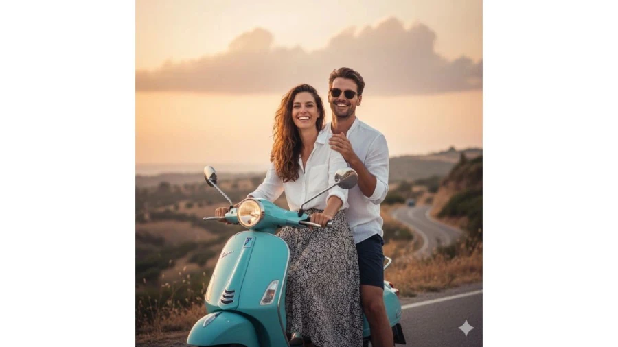 Gemini AI Vespa Couple Cinematic Prompts to Create DSLR-Style Professional Portraits