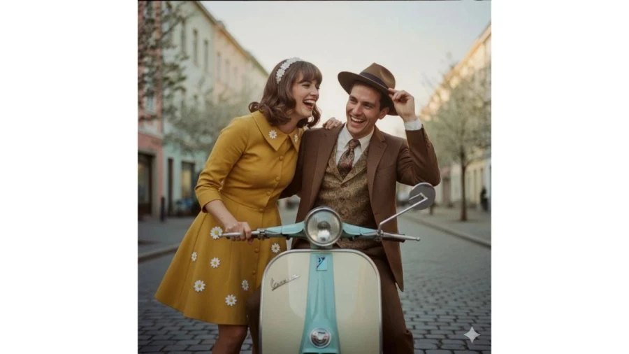 Gemini AI Vespa Couple Cinematic Prompts to Create DSLR-Style Professional Portraits